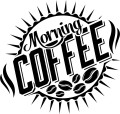 Naklejka ścienna z napisem Morning Coffee i ziarenkami kawy