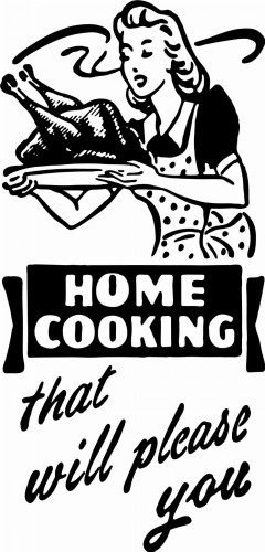 Naklejka ścienna retro kobieta z domowym obiadem