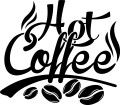 Naklejka ścienna z napisem Hot Coffee i ziarenkami kawy