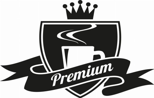 Logo Premium Coffee – elegancki emblemat z filiżanką kawy i koroną
