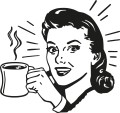 Naklejka ścienna retro coffee – kobieta z filiżanką kawy w stylu vintage