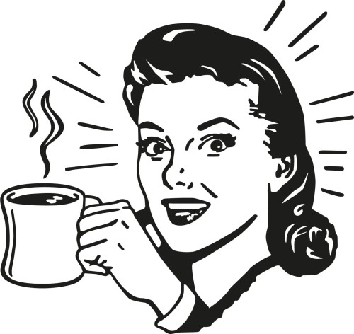 Naklejka ścienna retro coffee – kobieta z filiżanką kawy w stylu vintage