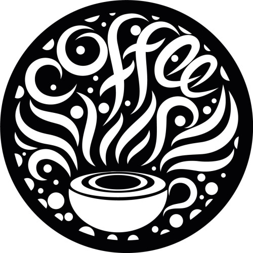 Okrągła naklejka ścienna z napisem Coffee i filiżanką kawy