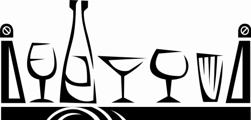 Naklejka ścienna z motywem kieliszków i butelki do baru, kuchni i restauracji