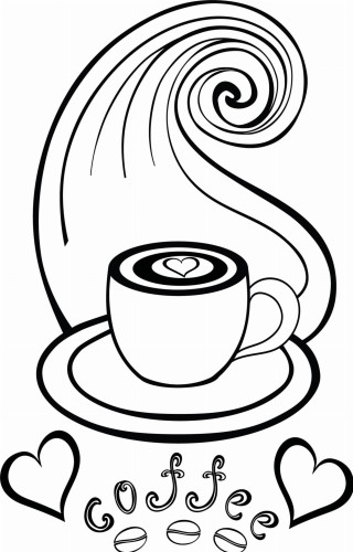 Naklejka ścienna z filiżanką kawy i sercem – ozdoba do kuchni i kawiarni