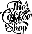 Naklejka ścienna z napisem The Coffee Shop i ziarenkami kawy