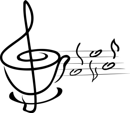 Naklejka ścienna kawa i muzyka – filiżanka z nutami