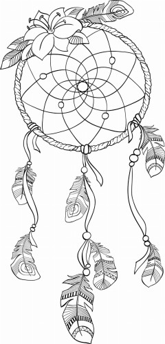 Naklejka ścienna przedstawiająca łapacz snów z piórami i kwiatowym zdobieniem
